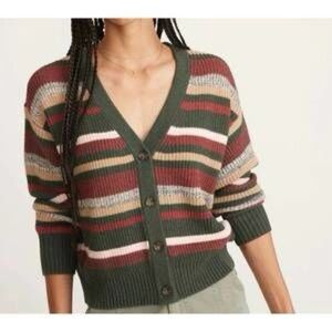 MARINE LAYER robin crop cardigan in multi stripe XL